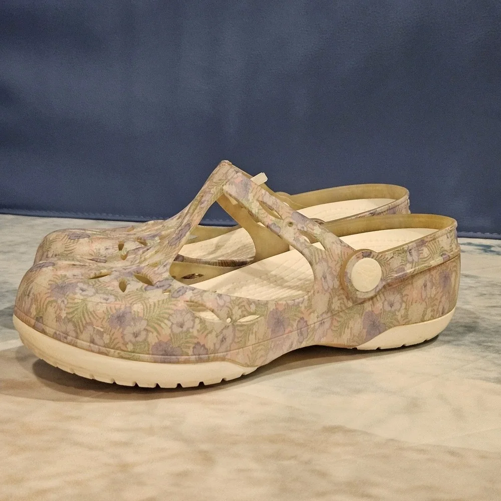 Crocs Girls Mary‎ Jane Floral Clogs Shoes Youth Size 4 Slip On